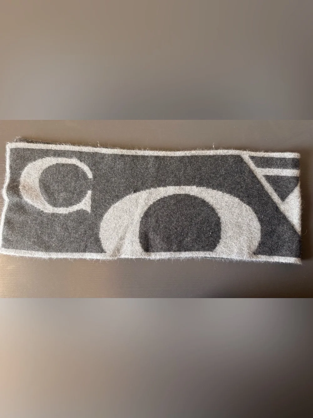 Gently loved Coach Gray and White Geometric Wool Accent Scarf